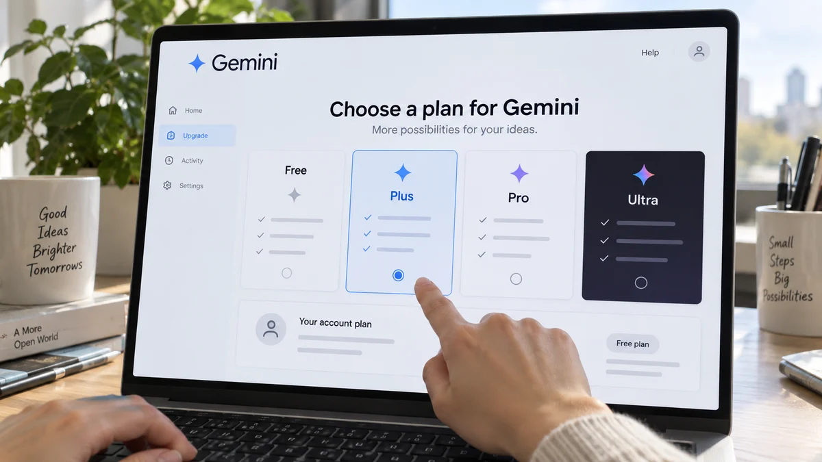 AI 생성 이미지: Gemini 요금제 선택지를 확인하는 개념 장면